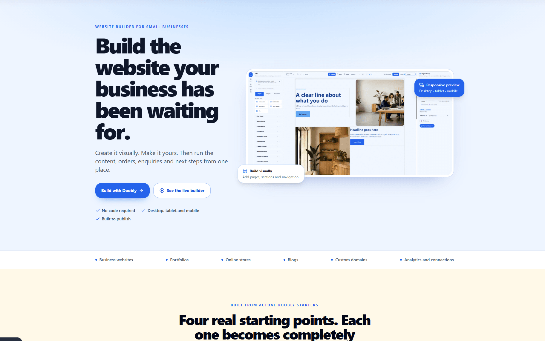Doobly website builder homepage preview